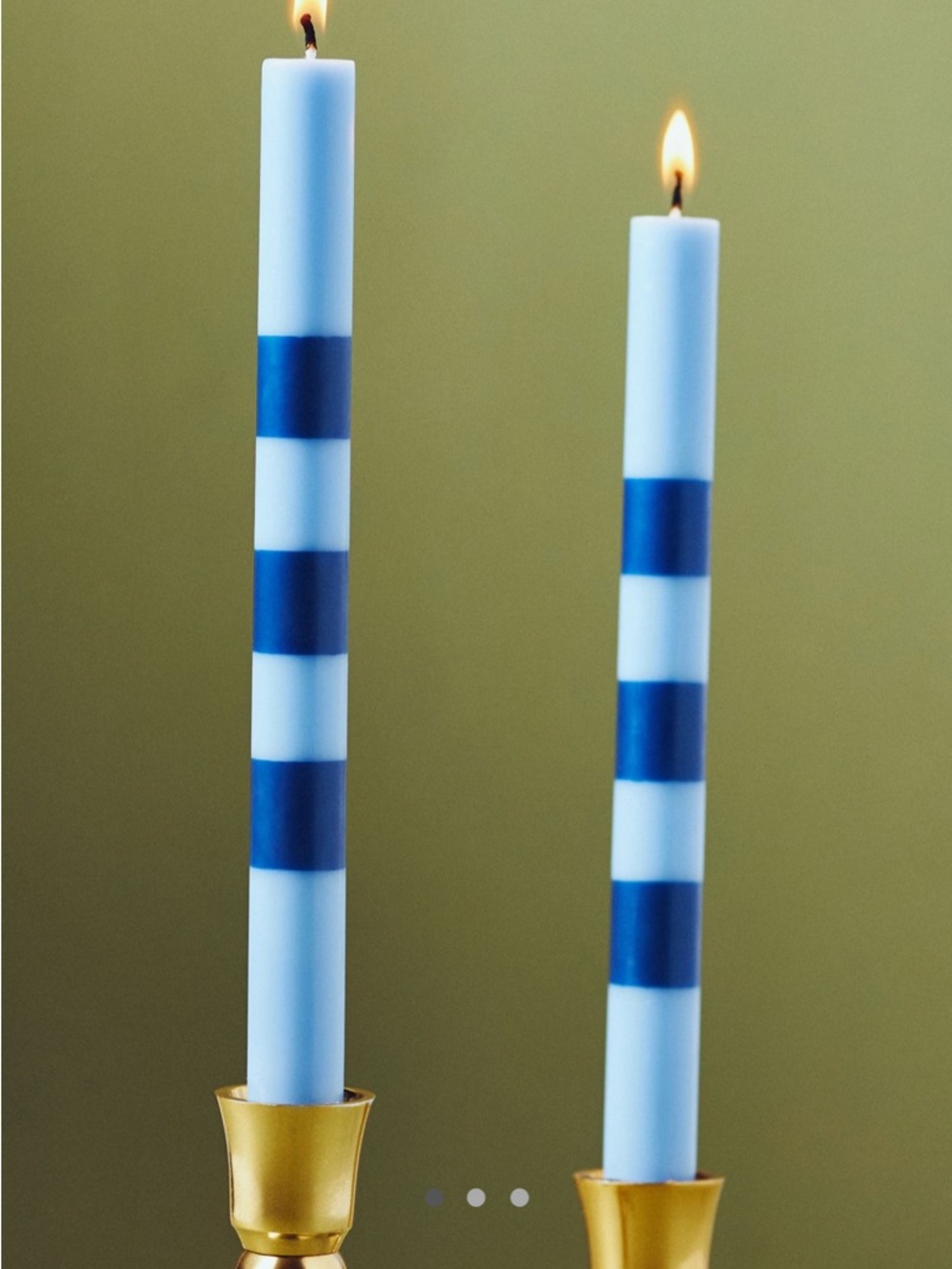 Anthropologie Blue & Light Blue Striped Taper Candles